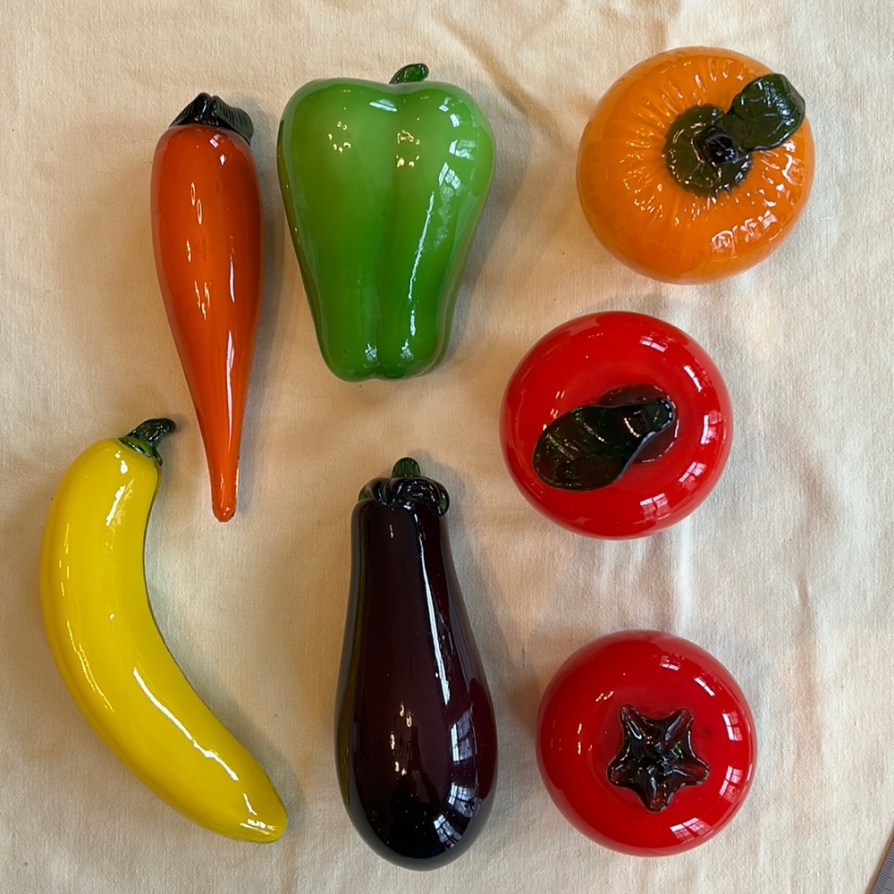 Set of 7, Murano Handblown Style glass fruit and veg